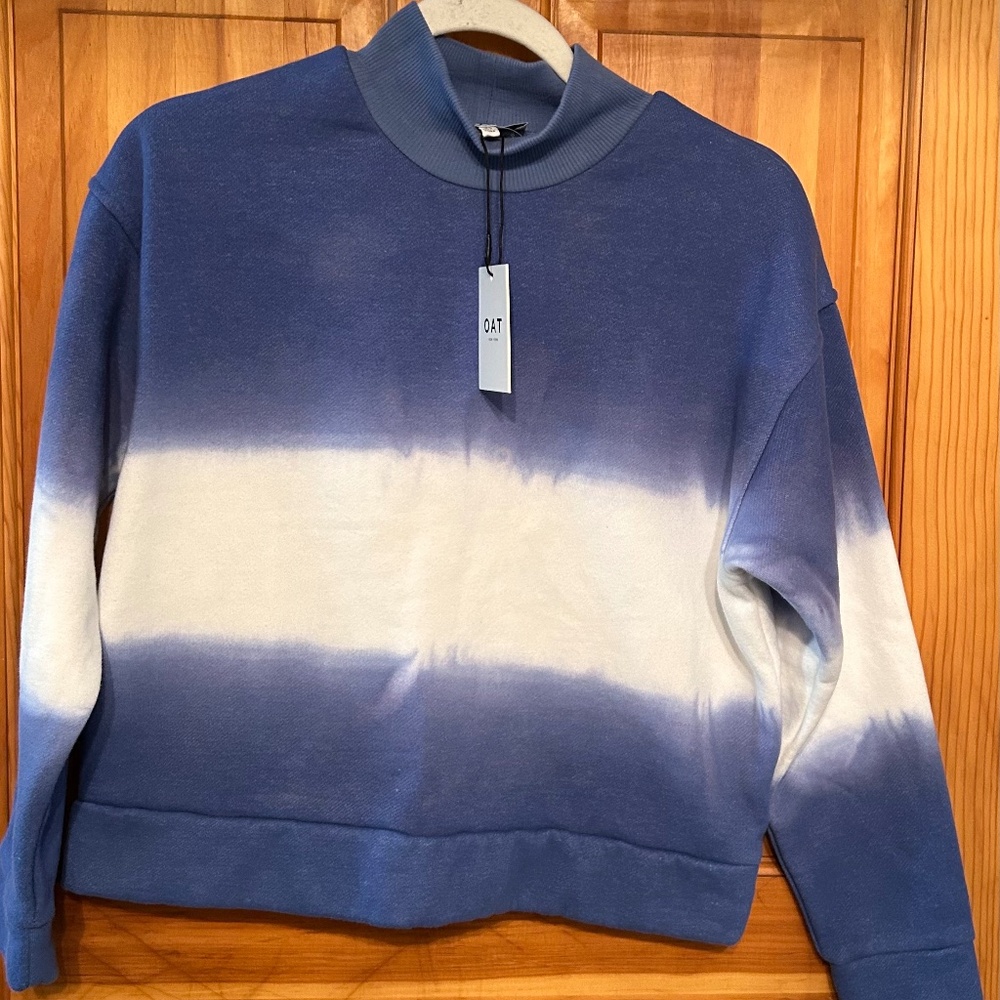 NWT Oat Blue White Tie Dye XS Cropped Sweatshirt